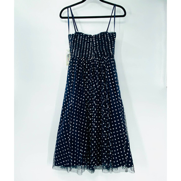 Eliza J Navy Glitter Mesh Fit & Flare Sweetheart Cocktail Dress Size 2 NWT - Picture 5 of 16